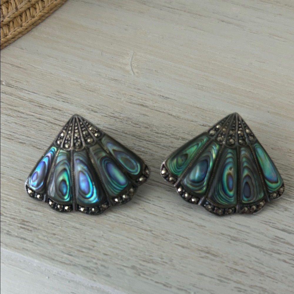 Abalone with Marcasite Fan-Shaped Earrings